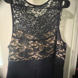 Blue Lace Overlay Sleeveless Dress